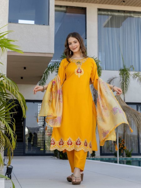 Extraordinary Yellow Embroidered Kurti Set for Women Latest Collection Kurtis