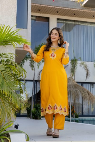 Extraordinary Yellow Embroidered Kurti Set for Women Latest Collection Embroidery Kurtis 