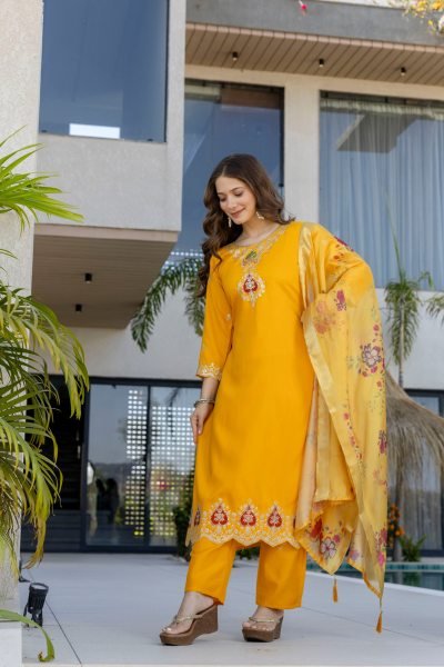 Extraordinary Yellow Embroidered Kurti Set for Women Latest Collection Embroidery Kurtis 
