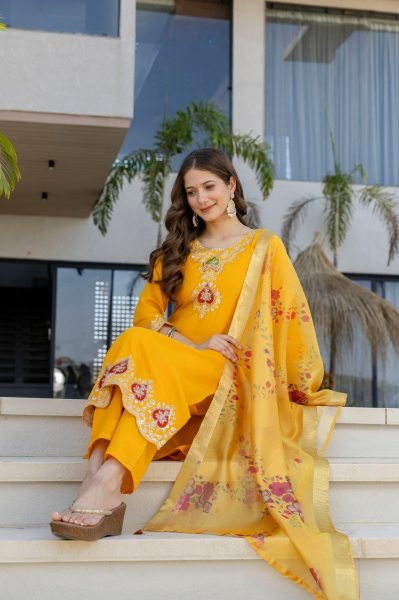 Extraordinary Yellow Embroidered Kurti Set for Women Latest Collection Embroidery Kurtis 