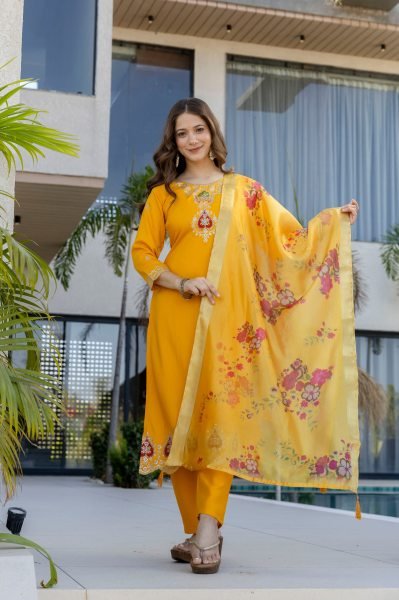 Extraordinary Yellow Embroidered Kurti Set for Women Latest Collection Embroidery Kurtis 