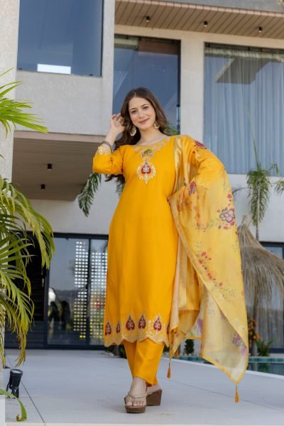 Extraordinary Yellow Embroidered Kurti Set for Women Latest Collection Embroidery Kurtis 