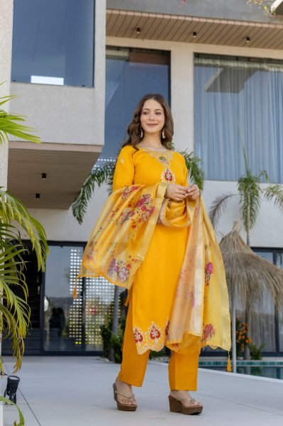 Extraordinary Yellow Embroidered Kurti Set for Women Latest Collection Embroidery Kurtis 