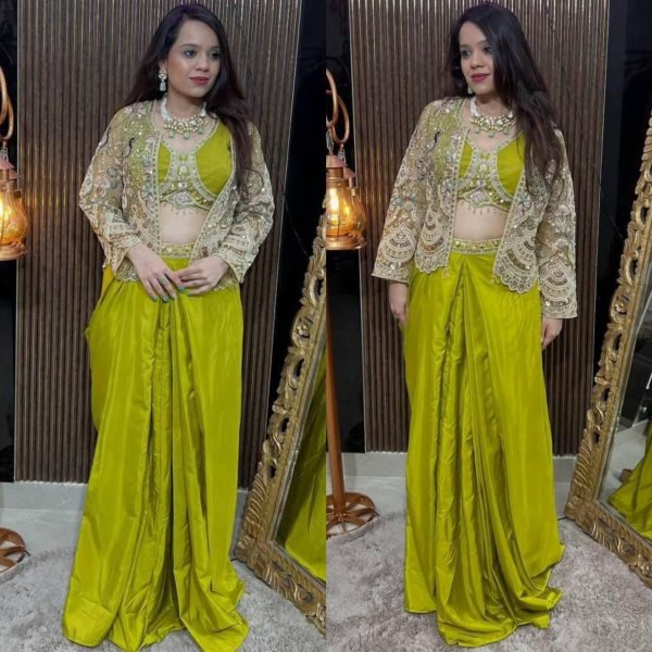 Eye catching Butterfly Net   Tabby Silk  Indo Western Style Set for  Party Wear at Wholesale Rate  Designer Lehenga Choli