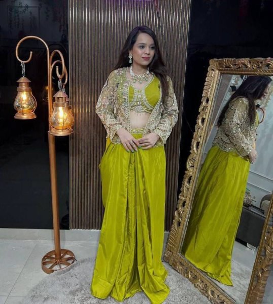 Eye catching Butterfly Net   Tabby Silk  Indo Western Style Set for  Party Wear at Wholesale Rate  Designer Lehenga Choli