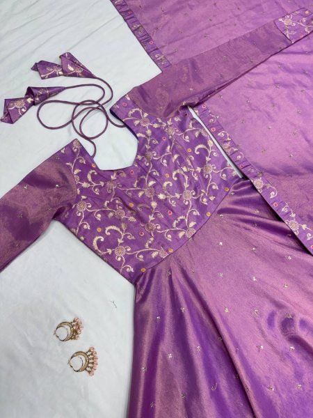 Eye Catching Lavender Two Tone Banarasi Gown with Sequence Work Dupatta for Boutiques Buyers Kurti With Dupatta Wholesale