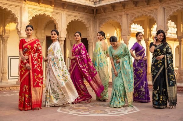 Eye catching Pink Khadi Crepe Silk Saree with Bird Motifs for Wedding Wear at Wholesale Rate Silk Sarees Wholesale