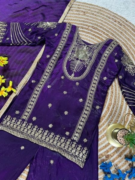 Eye catching Purple Kids Ethnic Wear Set with Top Palazzo Dupatta for Wedding Wear at Bulk Rate Girls Wear