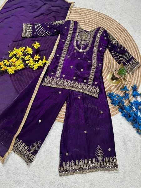 Eye catching Purple Kids Ethnic Wear Set with Top Palazzo Dupatta for Wedding Wear at Bulk Rate Girls Wear