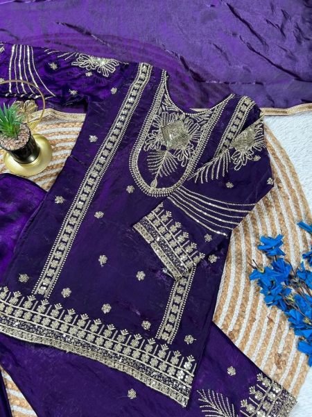Eye catching Purple Kids Ethnic Wear Set with Top Palazzo Dupatta for Wedding Wear at Bulk Rate Girls Wear
