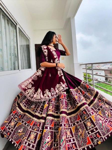Eye-soothing Dark Purple Color Lehenga Chaniya Choli With Digital Print And Real Mirror Work for Women at Manufacturer Rate  Lehenga