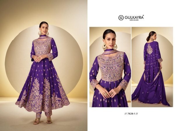 Eye Soothing Purple Embroidery Work From Rasbari Catalog By Gulkayra Designer  Anarakali Gown Wholesale
