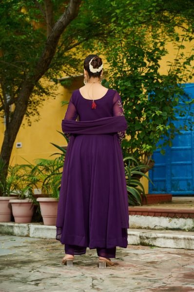  Eye soothing Wine Faux Blooming Multithread Beads Embroidery Suit Set with V Neck Design   Dupatta  at Manufacturer Rate Anarkali Kurtis 
