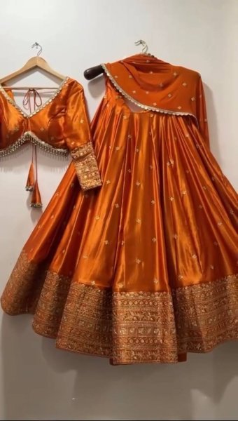 Fabdeal Villa Orange Color Japan Satin Fabric Sequence Work Lehenga Choli   Designer Lehenga Choli
