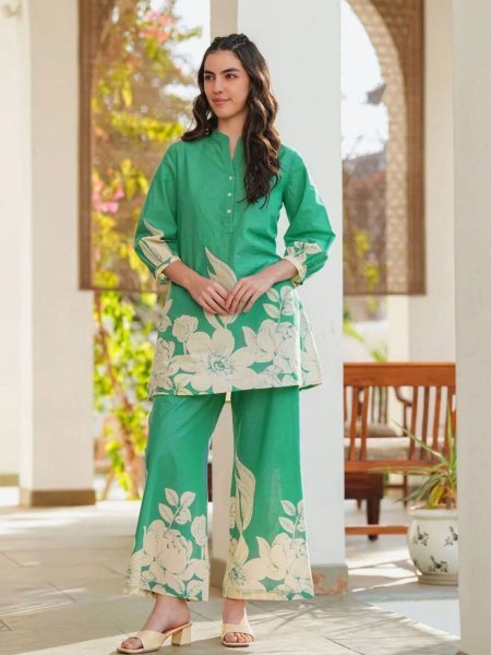 Fabulous Bottle Green Soft Rayon Ready to Wear Co ord Outfit for Women 
