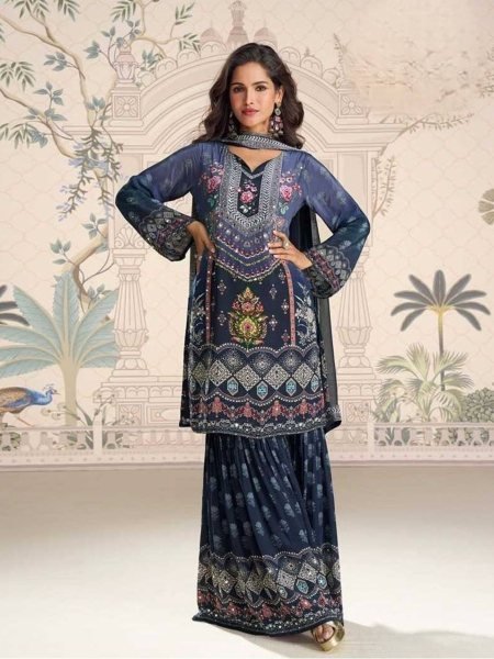 Fabulous Digital Print Chinon Sharara Suit for Wholesale Market Ready To Wear Suit