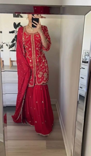 Fabulous Heavy Faux Georgette Embroidered Sequence Sharara Suit Set with Lace Border Dupatta for Party Wear Ready To Wear Collection