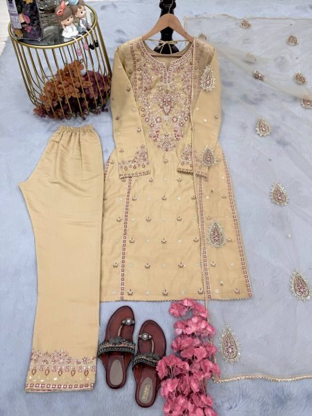 Fabulous Roman Silk Suit with Sequin Work and Butterfly Net Dupatta for Exporters Embroidery Kurtis 