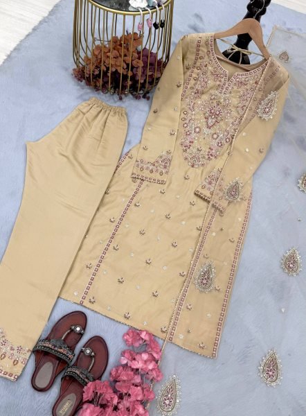 Fabulous Roman Silk Suit with Sequin Work and Butterfly Net Dupatta for Exporters Embroidery Kurtis 
