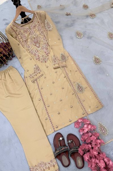 Fabulous Roman Silk Suit with Sequin Work and Butterfly Net Dupatta for Exporters Embroidery Kurtis 