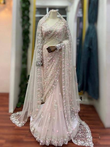 Fabulous Soft Net Embroidered Saree Set with Thread Work and Dupatta set Sarees 