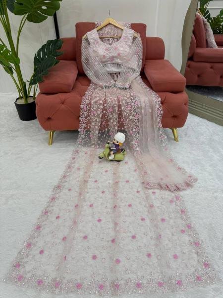 Fabulous Soft Net Embroidered Saree Set with Thread Work and Dupatta set Net Sarees Wholesale