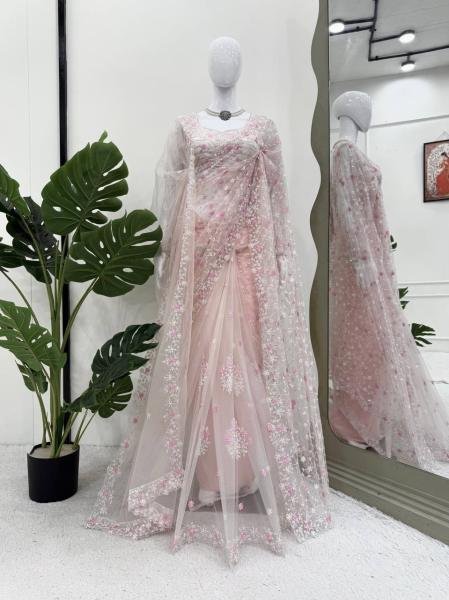 Fabulous Soft Net Embroidered Saree Set with Thread Work and Dupatta set Net Sarees Wholesale