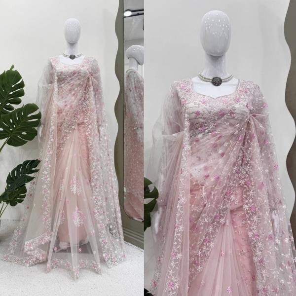 Fabulous Soft Net Embroidered Saree Set with Thread Work and Dupatta set Net Sarees Wholesale