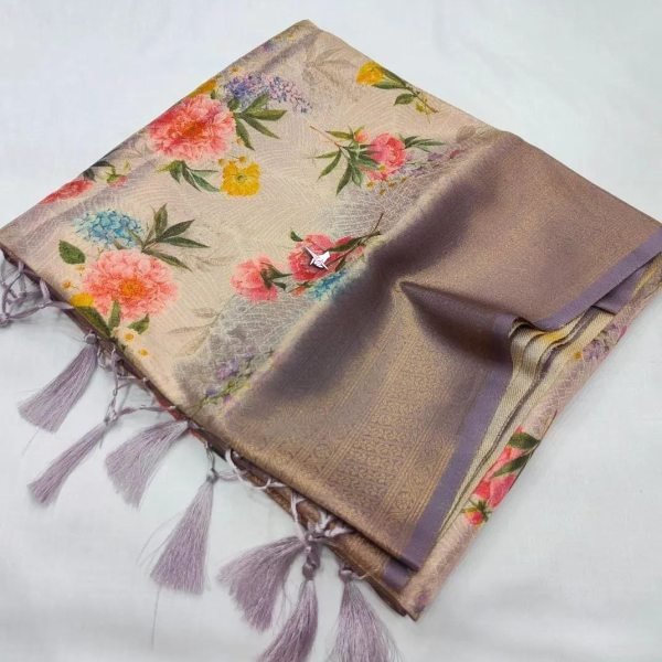FABULOUS  SOFT SILK FABRIC SAREE WITH FLORAL DIGITAL PRINT  Silk Sarees Wholesale