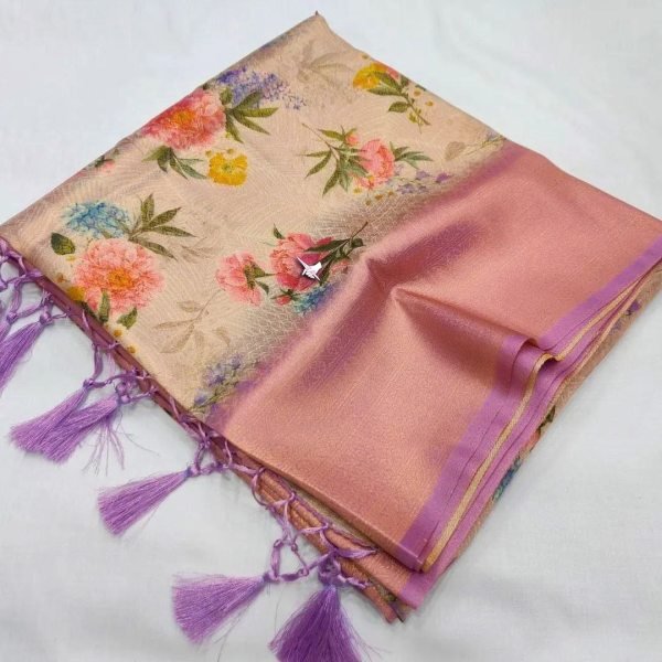 FABULOUS  SOFT SILK FABRIC SAREE WITH FLORAL DIGITAL PRINT  Silk Sarees Wholesale