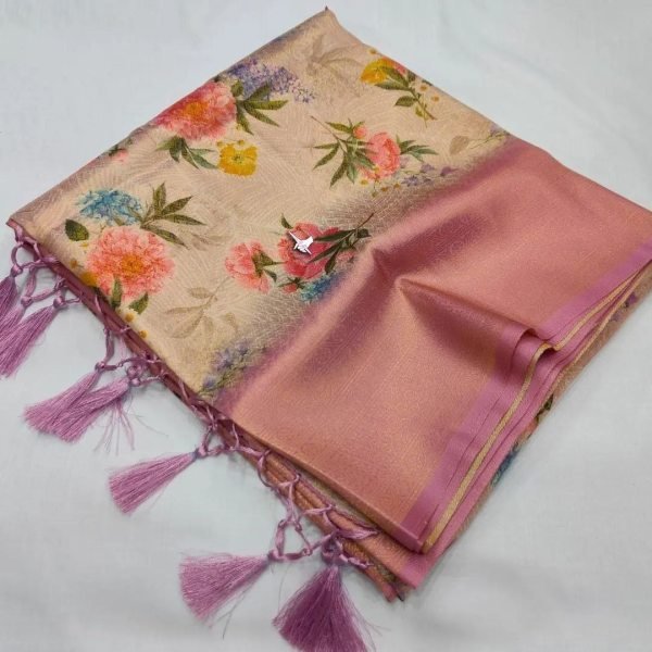 FABULOUS  SOFT SILK FABRIC SAREE WITH FLORAL DIGITAL PRINT  Silk Sarees Wholesale