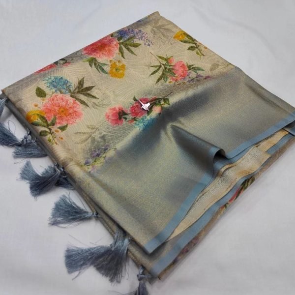 FABULOUS  SOFT SILK FABRIC SAREE WITH FLORAL DIGITAL PRINT  Silk Sarees Wholesale