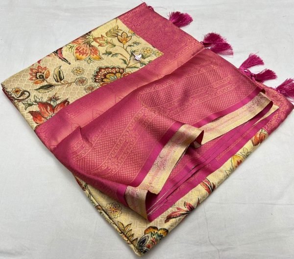 FABULOUS  SOFT SILK FABRIC SAREE WITH FLORAL DIGITAL PRINT  Silk Sarees Wholesale