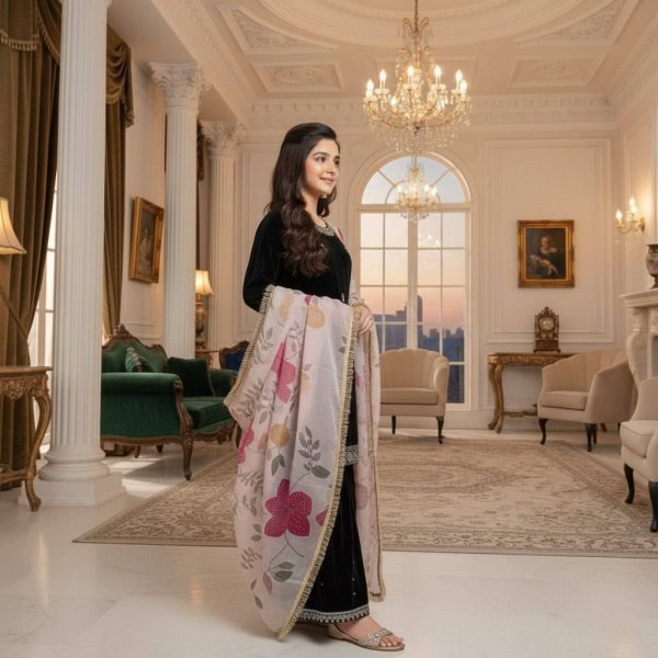 Fabulous Velvet Embroidered Sharara Set with Printed Organza Dupatta for Kids Wear Girls Wear