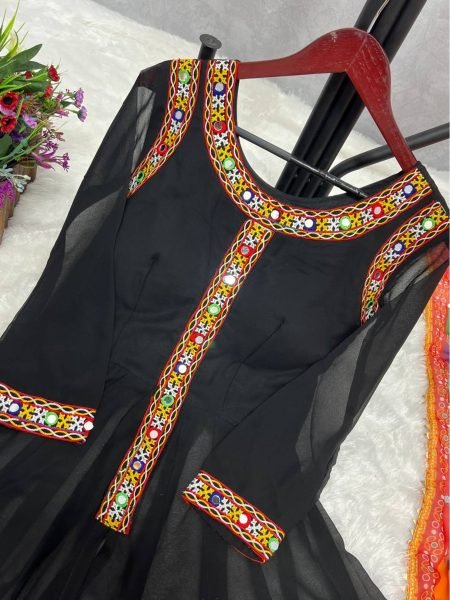 Fancy Black Color Heavy Faux Georgette With Gamathi Work Gown With Dupatta  3 Piece Kurti Set