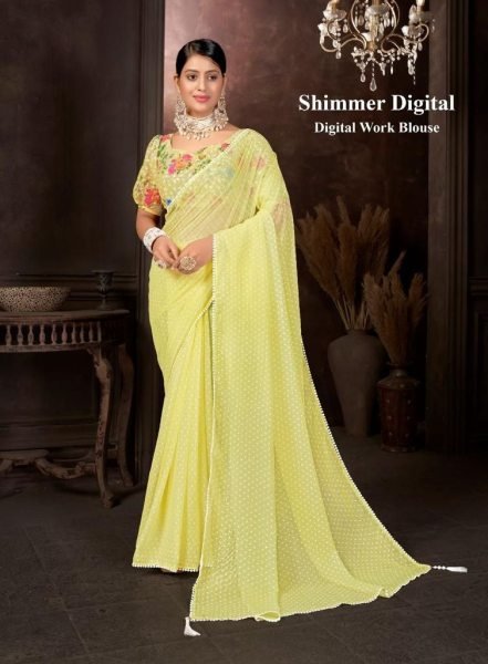 Fancy Chiffon Saree With Khaadii Print  Pure Chiffon Sarees Wholesale