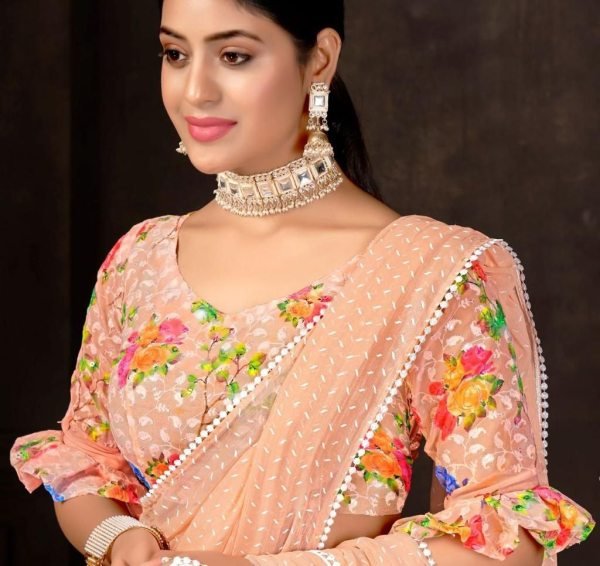 Fancy Chiffon Saree With Khaadii Print  Pure Chiffon Sarees Wholesale