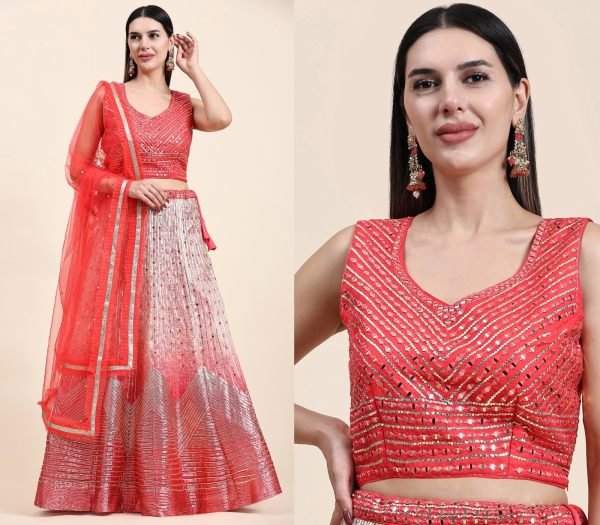Fancy Crop Top Real Mirror Work Lehenga Choli  Bridal Lehenga Choli