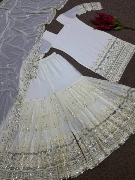 Fancy Embroidery Work And Heavy faux Georgette Top Sharara Suit Collection  Ready To Wear Collection