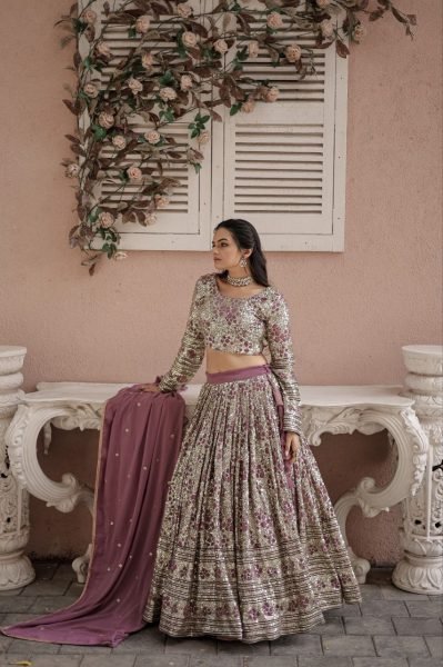 Fancy Faux Georgette Lehenga Choli For Wedding Reception Wear  Designer Lehenga Choli