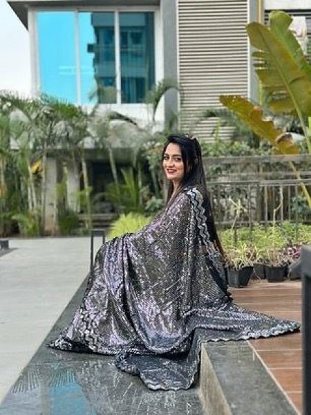Fancy Georgette Sequence Zig Zag Pattern Saree Georgette Sarees Wholesale