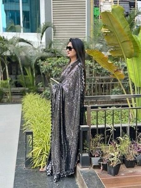 Fancy Georgette Sequence Zig Zag Pattern Saree Georgette Sarees Wholesale
