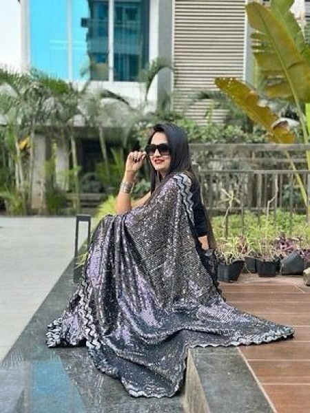 Fancy Georgette Sequence Zig Zag Pattern Saree Georgette Sarees Wholesale