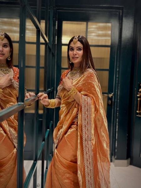 Fancy Orange Embroidered Soft Twill Fabric Saree with Mono Banglori Blouse Net Sarees Wholesale