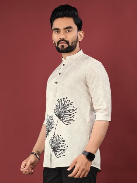 Office Wear Kurta Print Perfect Digital Jute Cotton with Smart Collar  & Daily Comfort Mens Wear