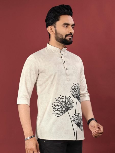Office Wear Kurta Print Perfect Digital Jute Cotton with Smart Collar  & Daily Comfort Mens Short Kurta
