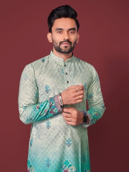 Fancy Rayon Mens Kurta Full Sleeve with Crochet Touch Kurta Pajama Wholesale