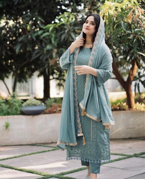 Fancy Sea Green Pakistani Suit with Thread & Sequin Work Party Perfect Ready To Wear Collection