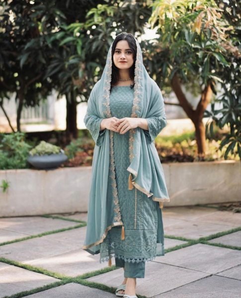 Fancy Sea Green Pakistani Suit with Thread & Sequin Work Party Perfect Ready To Wear Collection