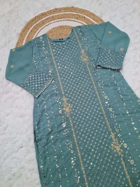 Fancy Sea Green Pakistani Suit with Thread & Sequin Work Party Perfect Ready To Wear Collection
